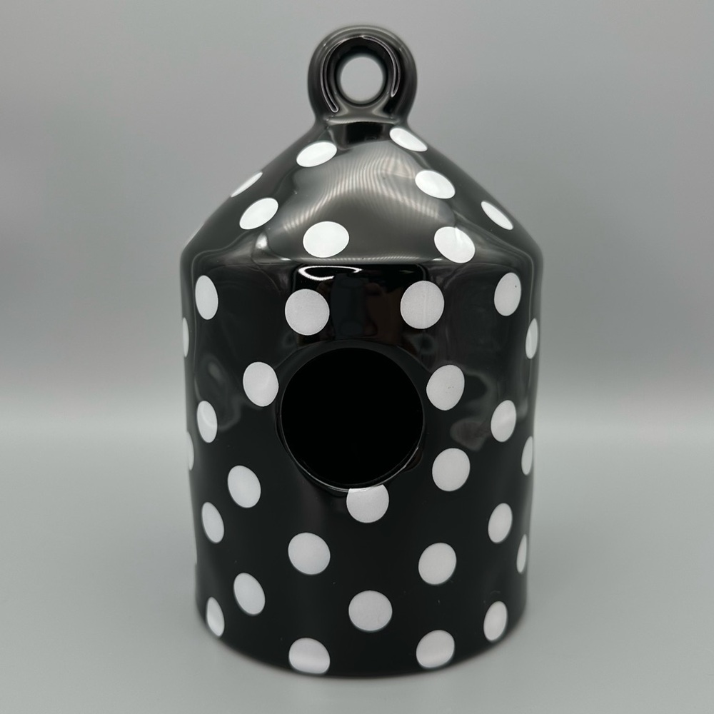 Kathy Diep Farm Charm Decor Black White Polka Dot Ceramic Birdhouse 8”